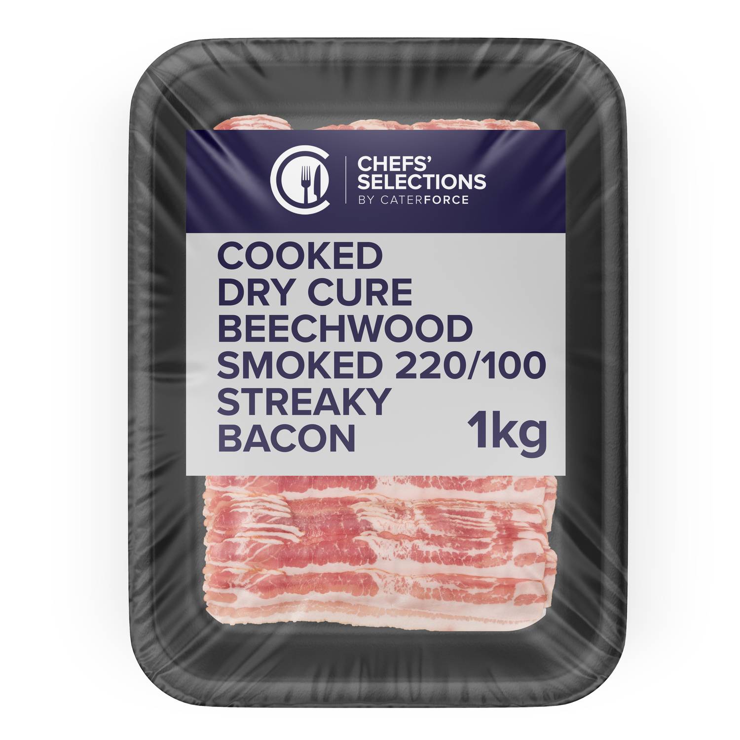 Chefs’ Selections Cooked Dry Cure Beechwood Smoked 220/100 Streaky Bacon (8 x 1kg)