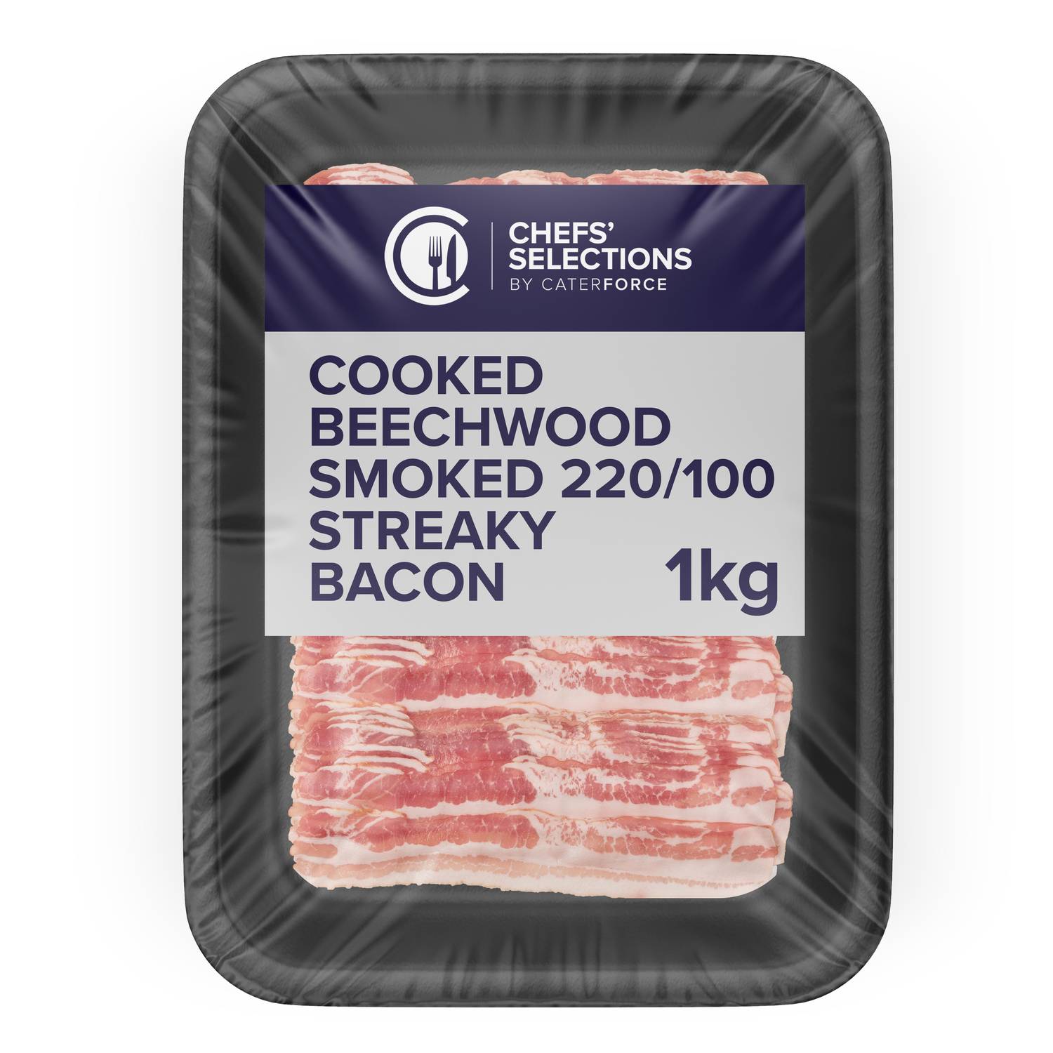 Chefs’ Selections Cooked Beechwood Smoked 220/100 Streaky Bacon (8 x 1kg)