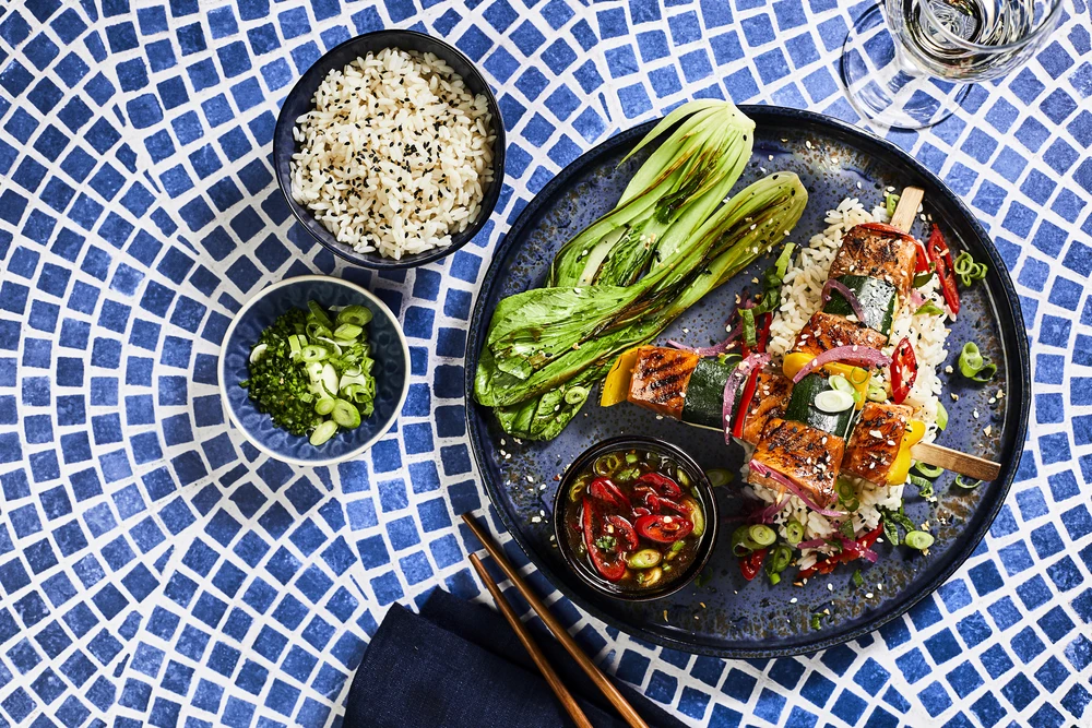 Asian inspired Salmon Kebabs