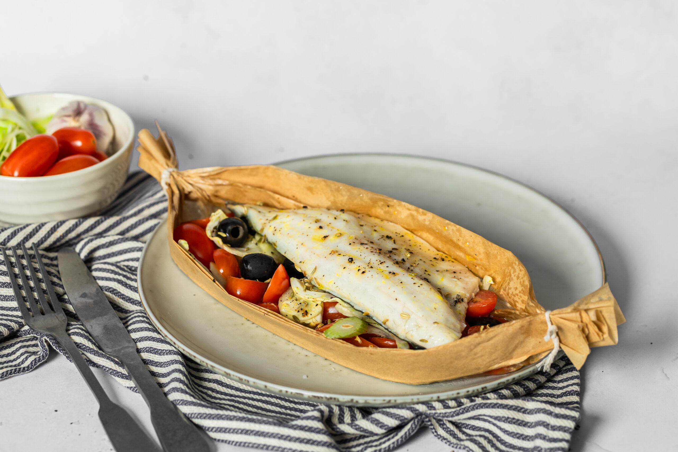 Fennel, Tomato & Black Olive Sea Bass Parcels