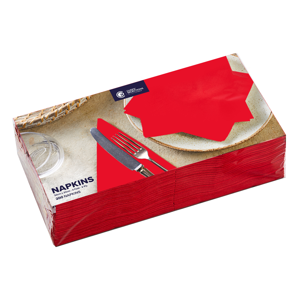 Chefs’ Selections 2ply Red Paper Napkins 32cm x 32cm (10 x 200)