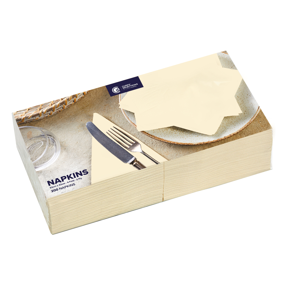 Chefs’ Selections 2ply Cream Paper Napkins 32cm x 32cm (10 x 200)