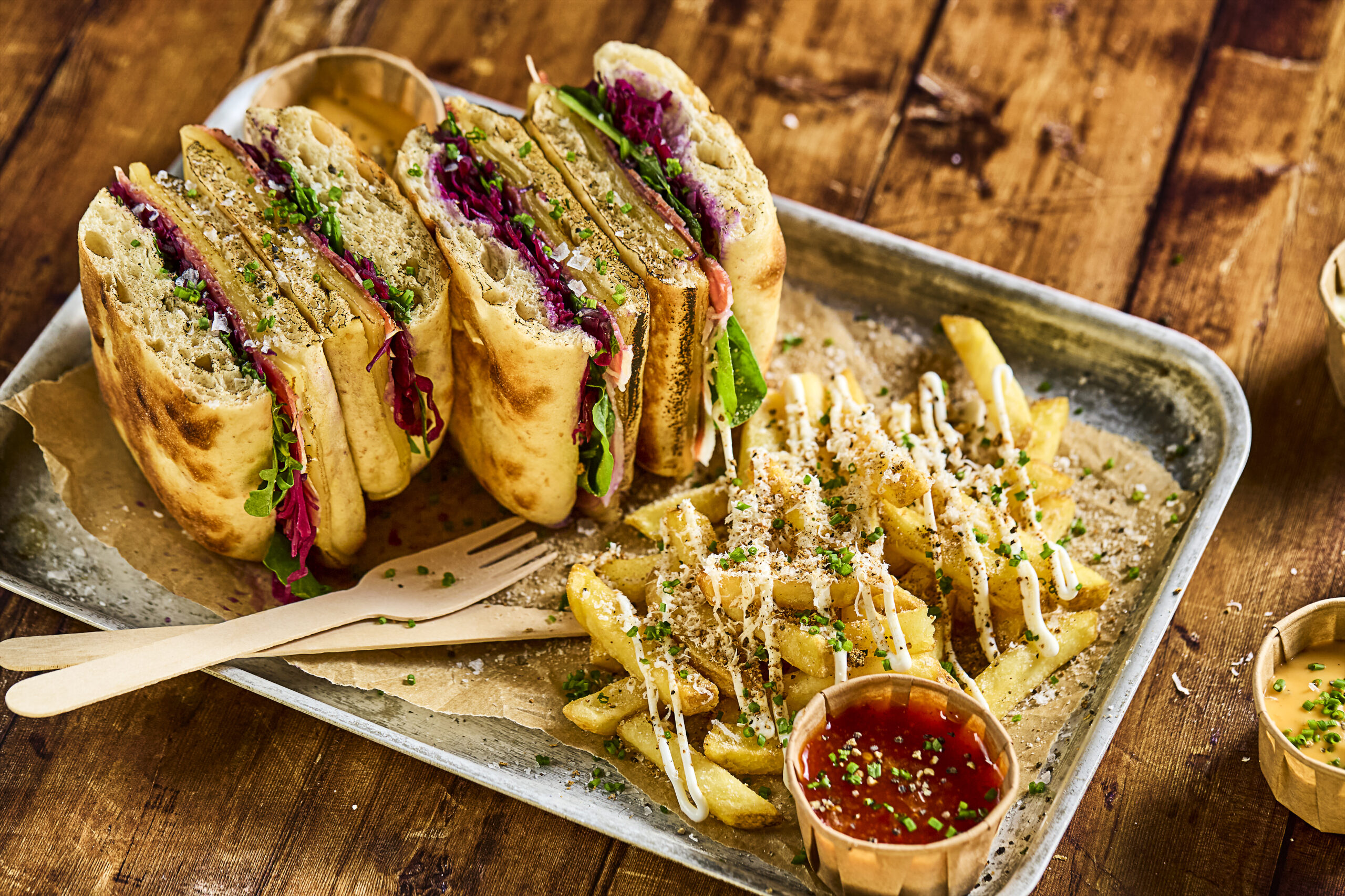 Salt Beef Focaccia Sandwich with Truffle Fries