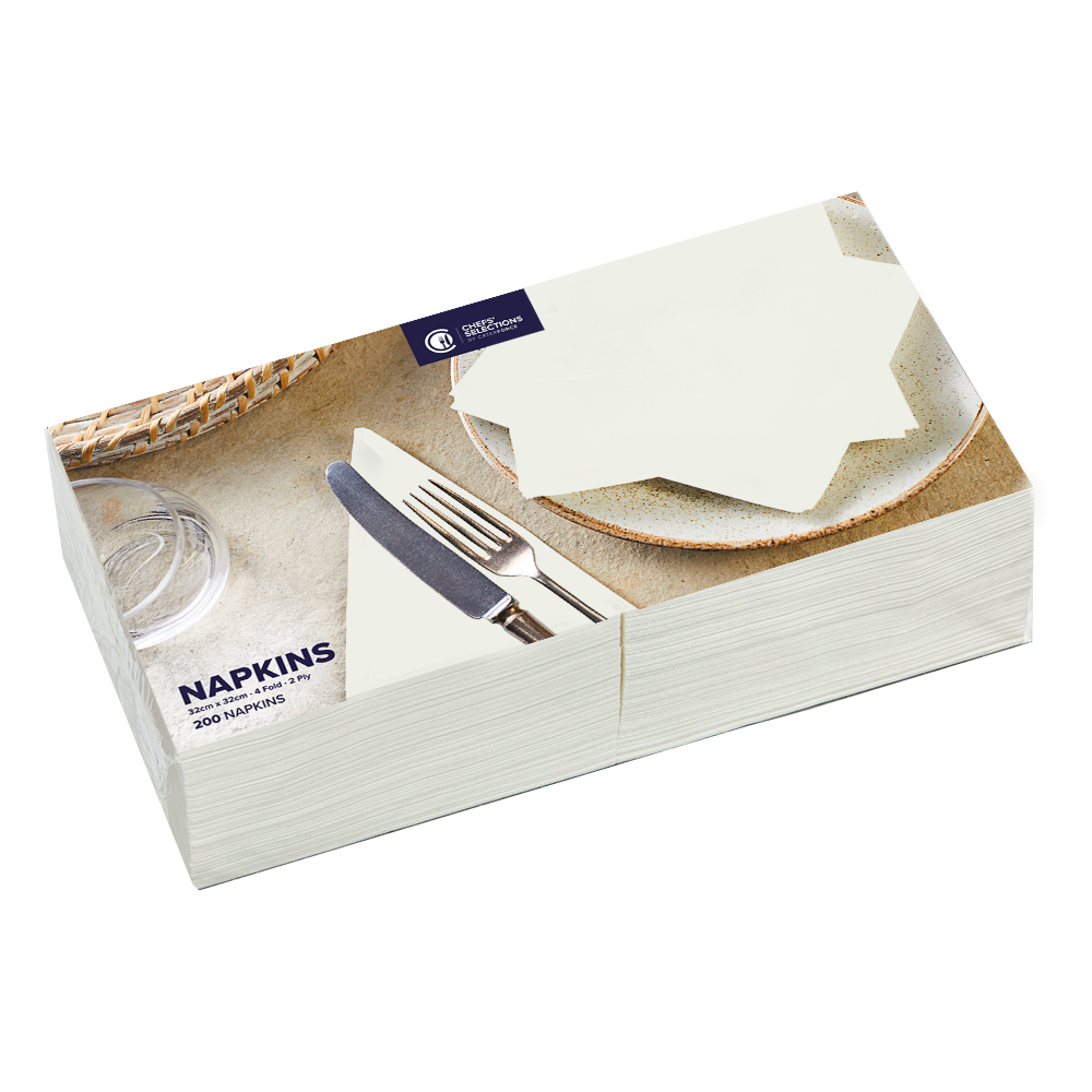 Chefs’ Selections 2ply White Paper Napkins 32cm x 32cm (10 x 200)