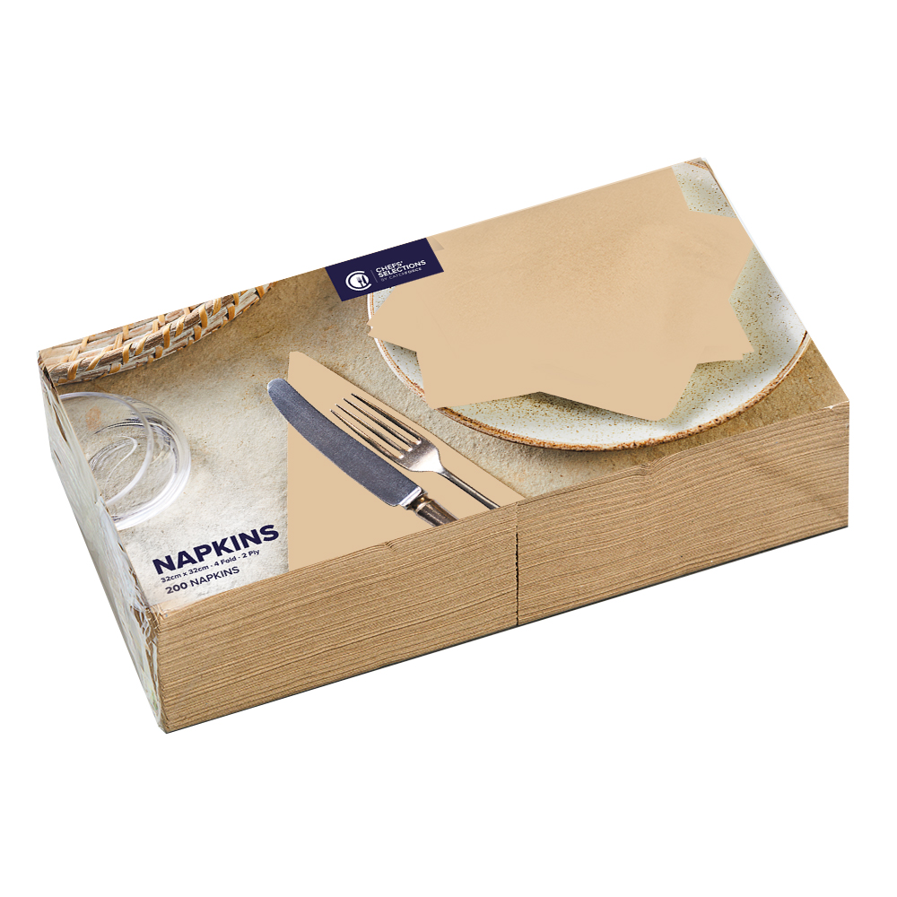 Chefs’ Selections 2ply Kraft Paper Napkins 32cm x 32cm (10 x 200)