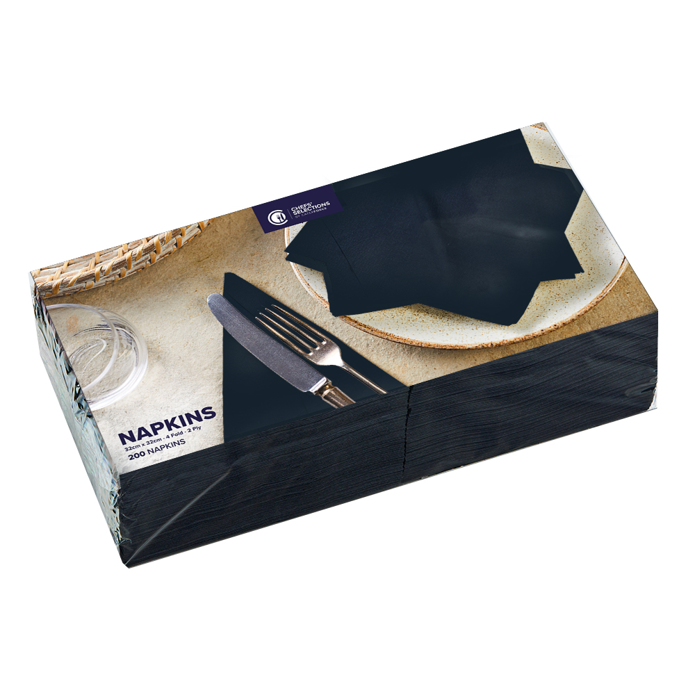Chefs’ Selections 2ply Black Paper Napkins 32cm x 32cm (10 x 200)